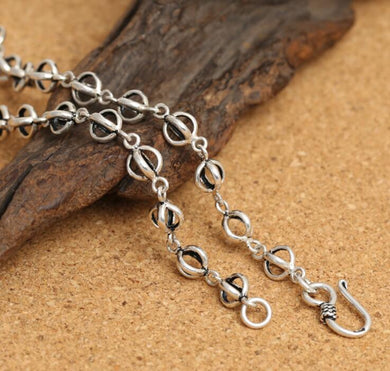 fine jewelry S925 sterling silver men's classic retro Thai silver 7m small lantern linked necklace.