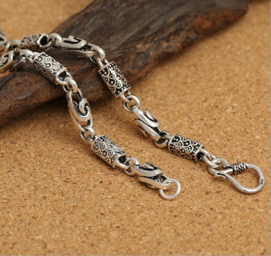 fine jewelry S925 sterling silver men's classic retro Thai silver swirl of dragon scales 6mm necklace.