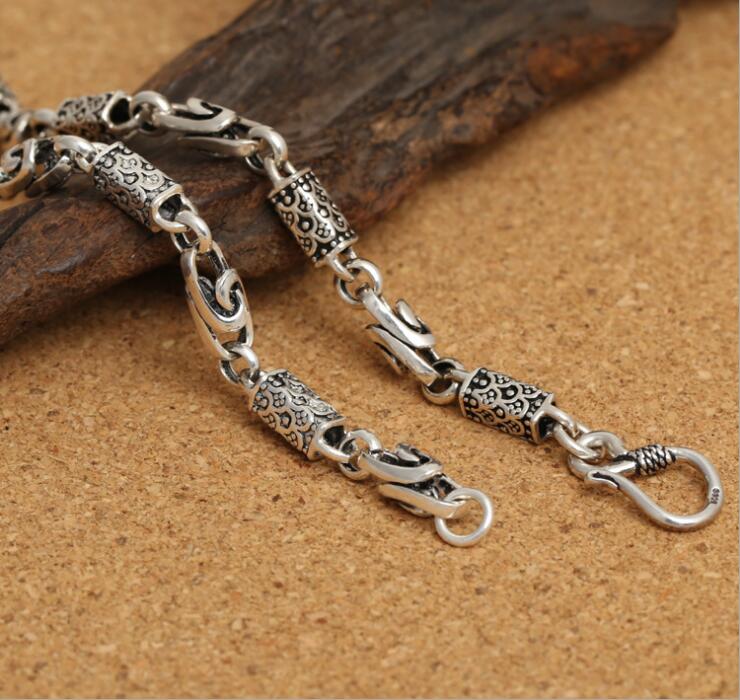 fine jewelry S925 sterling silver men's classic retro Thai silver swirl of dragon scales 6mm necklace.