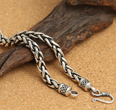 fine jewelry S925 sterling silver men's personality vintage Thai silver 6mm twist necklace.