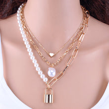 Carica l&#39;immagine nel visualizzatore di Gallery, Fashion 2 Layers Pearls Geometric Pendants Necklaces For Women Gold Metal Snake Chain Necklace New Design Jewelry Gift