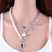 Carica l&#39;immagine nel visualizzatore di Gallery, Fashion 2 Layers Pearls Geometric Pendants Necklaces For Women Gold Metal Snake Chain Necklace New Design Jewelry Gift