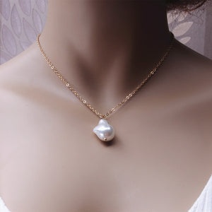 Fashion 2 Layers Pearls Geometric Pendants Necklaces For Women Gold Metal Snake Chain Necklace New Design Jewelry Gift