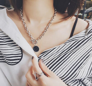 Minimalist Casual Neck Chain Necklaces for Women Round Marble Pendants Hiphop Female Fashion Jewelry Necklace Naszyjnik