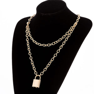 Multilayer Lock Chain Necklace Punk 2020 Padlock Key Pendant Necklace Women Girl Fashion Gothic Party Jewelry