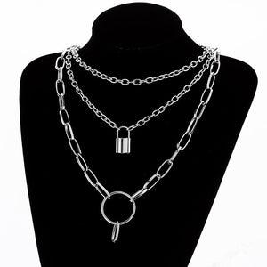 Multilayer Lock Chain Necklace Punk 2020 Padlock Key Pendant Necklace Women Girl Fashion Gothic Party Jewelry