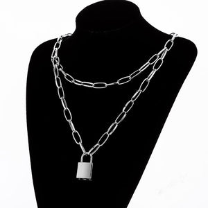 Multilayer Lock Chain Necklace Punk 2020 Padlock Key Pendant Necklace Women Girl Fashion Gothic Party Jewelry