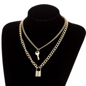 Multilayer Lock Chain Necklace Punk 2020 Padlock Key Pendant Necklace Women Girl Fashion Gothic Party Jewelry