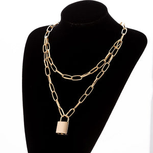 Multilayer Lock Chain Necklace Punk 2020 Padlock Key Pendant Necklace Women Girl Fashion Gothic Party Jewelry