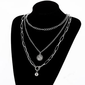 Multilayers Punk Chains Cross Necklace Couple Fashion Street Hip Hop Geometric Metal Pendant Necklaces for Women