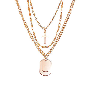 Multilayers Punk Chains Cross Necklace Couple Fashion Street Hip Hop Geometric Metal Pendant Necklaces for Women