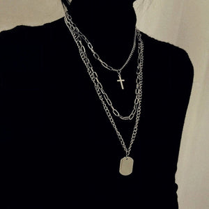 Multilayers Punk Chains Cross Necklace Couple Fashion Street Hip Hop Geometric Metal Pendant Necklaces for Women