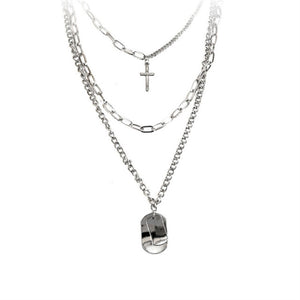 Multilayers Punk Chains Cross Necklace Couple Fashion Street Hip Hop Geometric Metal Pendant Necklaces for Women