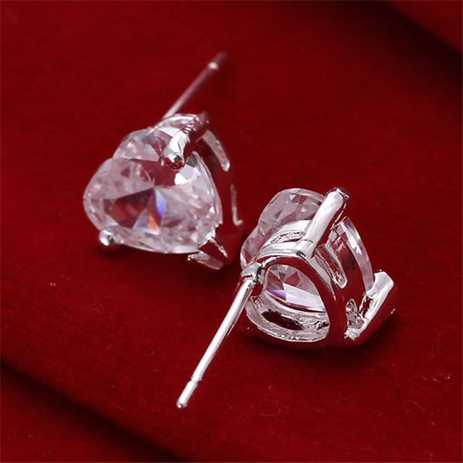 KN-E087 Crystal Earrings Jewelry Silver Plated Wholesale Fashion Jewelry Heart Shaped Earrings-White Gem/ajxajbea