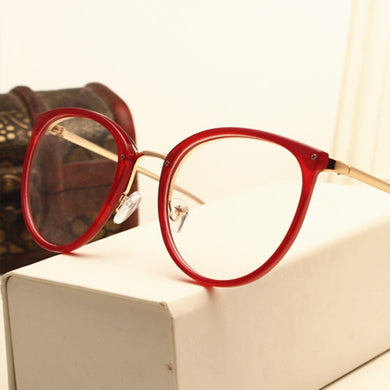 Retro Women Eyeglasses Cat Eye Metal Full Glasses Frame Optical Spectacles Round Vintage Eye Glasses