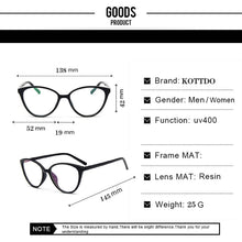 Carica l&#39;immagine nel visualizzatore di Gallery, KOTTDO  Women Cat Eye Eyeglasses Men Myopia Optical Glasse Frame Eye Glasses Computer Transparent Clear Frame Oculos