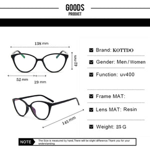 KOTTDO  Women Cat Eye Eyeglasses Men Myopia Optical Glasse Frame Eye Glasses Computer Transparent Clear Frame Oculos