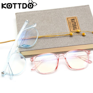 KOTTDO Retro Mens Glasses Frame  Computer Eyeglasses Frame Women Anti-blue Light Transparent Clear Pink Plastic Frame