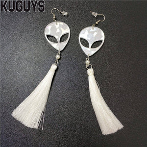 Fashion Acrylic Jewelry Custom Women Laser Acryl ET Face Large Drop Earrings Girl's Gift White Long Tassel Earring