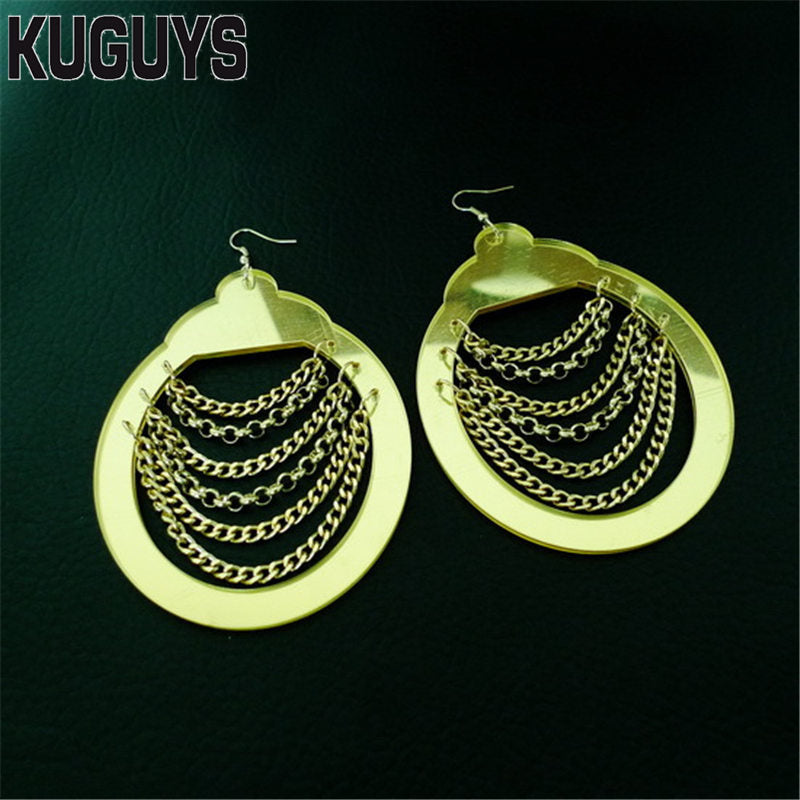 Fashion Jewelry Acrylic DS DJ Gold Drop Earring Pendientes HipHop Tassel Super Large Earrings for Women Oorbellen Brincos