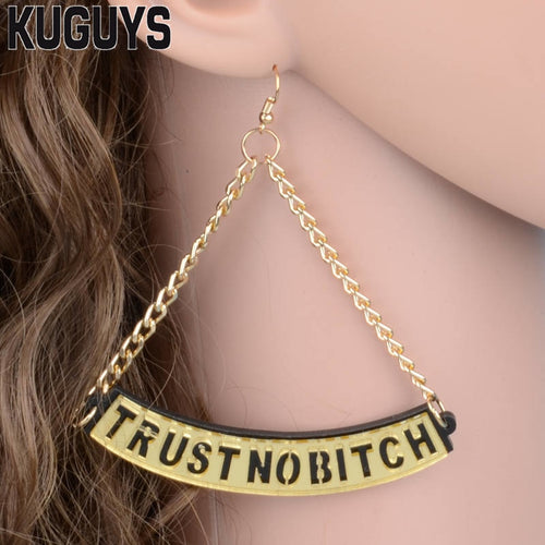 Fashion Jewelry Oorbellen Acrylic HipHop Tassel Earrings for Women Pendientes TRUST NO BITCH Drop Earring DJ DS Brincos