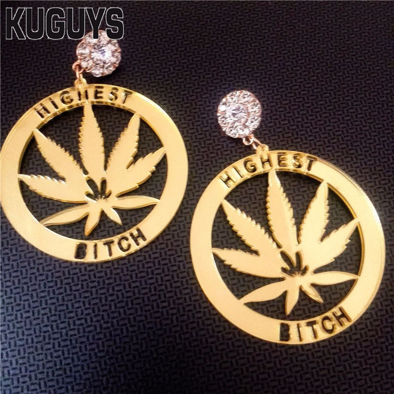 Jewelry for Womens Brincos Gold Acrylic Round Earrings Fashion Oorbellen Highest Bitch HipHop Dangle Earring Pendientes
