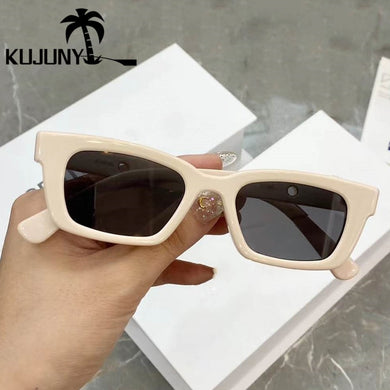 Ladies Small Square Sunglasses Women  Narrow Frame Sun Glasses Retro Rectangle Eyewears Beige Eyeglasses