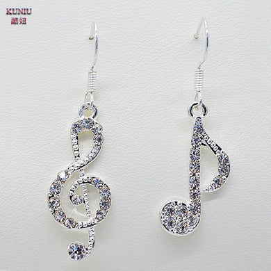 1Pair Silver Music Earrings Trendy Notes Earrings Hook Crystal Lady Party Earrings for Women Musical Note Accessories
