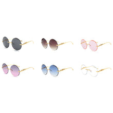 Carica l&#39;immagine nel visualizzatore di Gallery, Kachawoo senza montatura occhiali da sole rotondi da donna occhiali da sole in metallo per uomo accessori decorativi senza montatura blu marrone europeo 