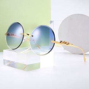 Kachawoo senza montatura occhiali da sole rotondi da donna occhiali da sole in metallo per uomo accessori decorativi senza montatura blu marrone europeo 