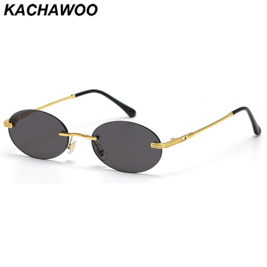 Kachawoo oval mirror vintage sunglasses rimless men small metal frame round sun glasses women retro decoration black brown blue