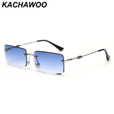 Kachawoo rectangular sunglasses rimless woman blue brown metal eyeglasses men trendy square simple