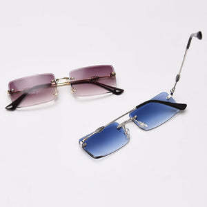 Kachawoo rectangular sunglasses rimless woman blue brown metal eyeglasses men trendy square simple