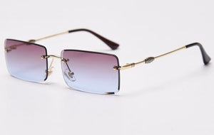 Kachawoo rectangular sunglasses rimless woman blue brown metal eyeglasses men trendy square simple