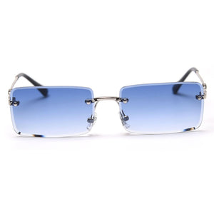 Kachawoo rectangular sunglasses rimless woman blue brown metal eyeglasses men trendy square simple