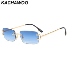 Carica l'immagine nel visualizzatore di Gallery, Kachawoo retro rectangular sunglasses rimless male female uv400 small sun glasses  blue pink gold metal birthday gifts