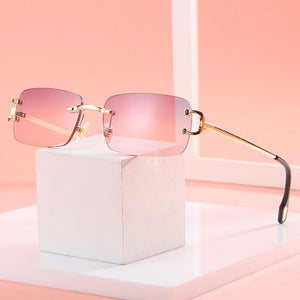 Kachawoo retro rectangular sunglasses rimless male female uv400 small sun glasses  blue pink gold metal birthday gifts
