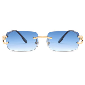 Kachawoo retro rectangular sunglasses rimless male female uv400 small sun glasses  blue pink gold metal birthday gifts