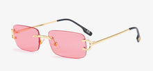 Carica l'immagine nel visualizzatore di Gallery, Kachawoo retro rectangular sunglasses rimless male female uv400 small sun glasses  blue pink gold metal birthday gifts