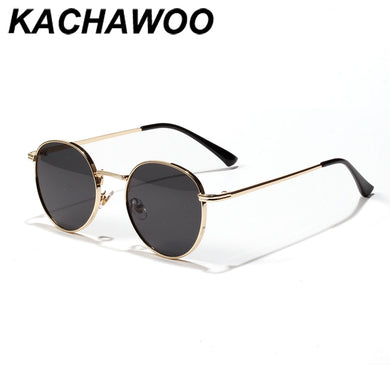 Kachawoo retro sunglasses for men gold black round sun glasses metal frame women sun shade UV400 yellow summer drop ship