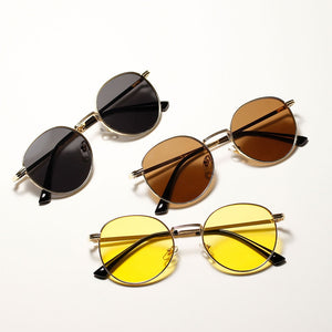 Kachawoo retro sunglasses for men gold black round sun glasses metal frame women sun shade UV400 yellow summer drop ship