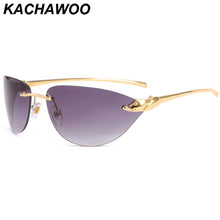 Load image into Gallery viewer, Kachawoo rimless cat eye sunglasses women oval metal eyewear accessories for men grey black Summer shades European style