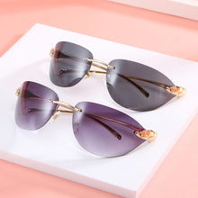 Load image into Gallery viewer, Kachawoo rimless cat eye sunglasses women oval metal eyewear accessories for men grey black Summer shades European style