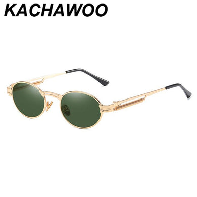 Kachawoo women retro sunglasses vintage punk style gold green oval sun glasses for men round uv400 unisex 2023