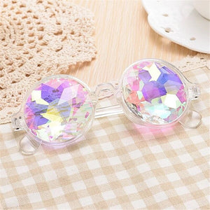 Kaleidoscope Glasses Women Retro Rave Festival Round Sunglasses Men Nail Holographic Mosaic Prism Sun glasses Party Cosplay