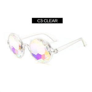 Kaleidoscope Glasses Women Retro Rave Festival Round Sunglasses Men Nail Holographic Mosaic Prism Sun glasses Party Cosplay