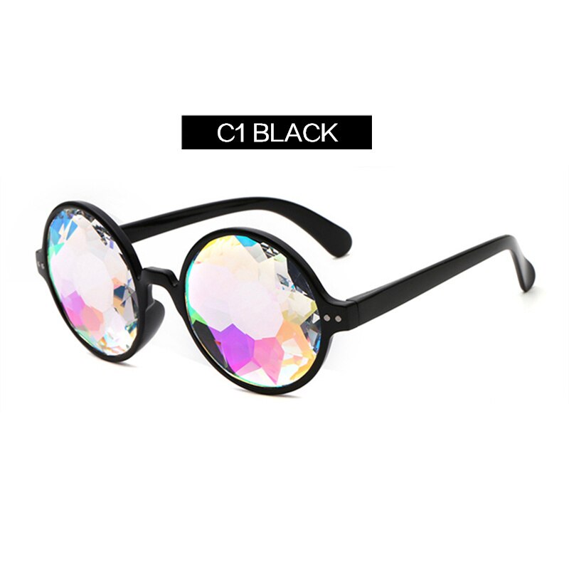 Kaleidoscope Glasses Women Retro Rave Festival Round Sunglasses Men Nail Holographic Mosaic Prism Sun glasses Party Cosplay