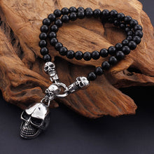 Load image into Gallery viewer, African Glass Beads 50cm Long Chain Necklace For Men Punk Stainless Steel Skull &amp; Cross Pendant Statement Necklace Jewelry