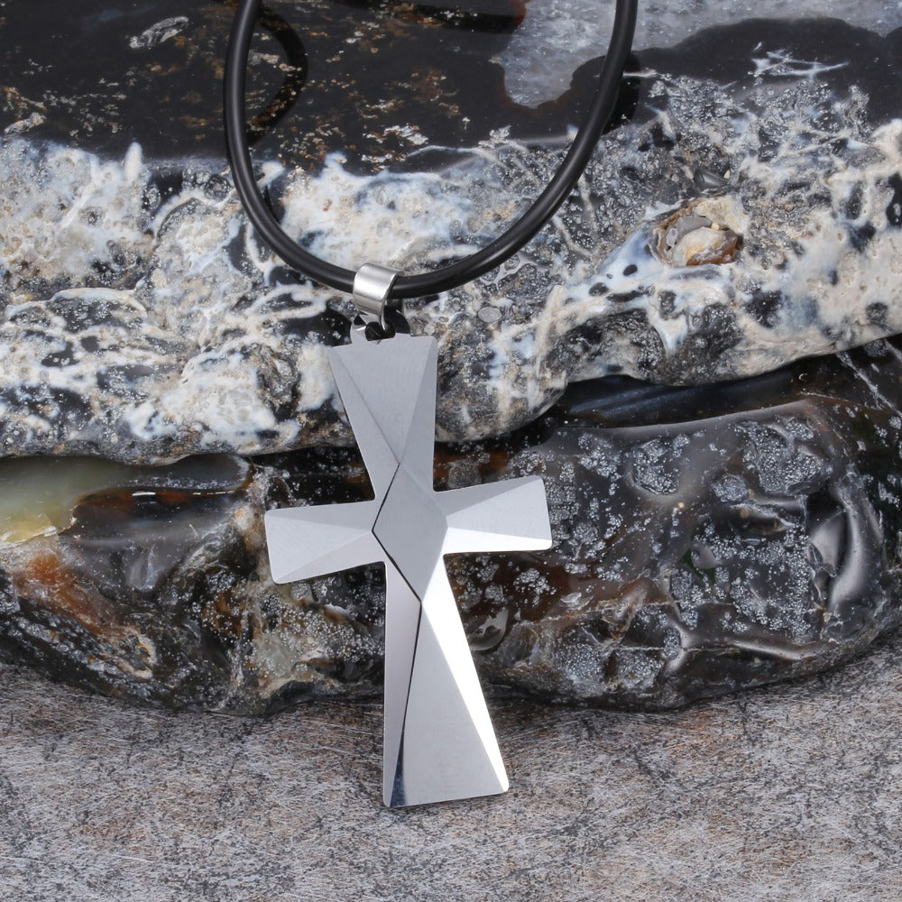 Fashion Jewelry Tungsten Steel Metal Pendant Necklace Silver Color Men Cross Pendant Professional Modern Pendant Necklace