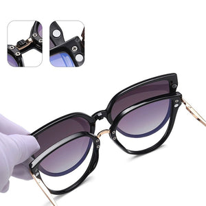 Kanspace 2 In 1 Magnetic Polarized Glasses Women Myopia Optical Cat Eye Eyeglasses Frame Stylish Clip On Sunglasses 95318